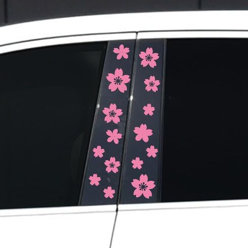 High Intensity Reflective Flower Car B-Pillar Sticker Self-Adhesive Cherry Blossom Center Pillar Decal Waterproof Vinyl Decal DIY Car Window Bumper Decor (Pink) in Saudi Arabia