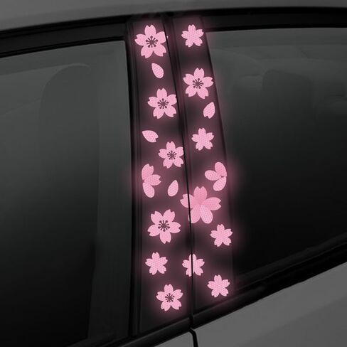 High Intensity Reflective Flower Car B-Pillar Sticker Self-Adhesive Cherry Blossom Center Pillar Decal Waterproof Vinyl Decal DIY Car Window Bumper Decor (Pink) in Saudi Arabia