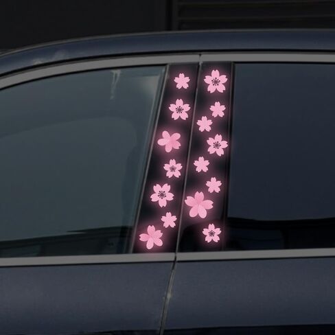 High Intensity Reflective Flower Car B-Pillar Sticker Self-Adhesive Cherry Blossom Center Pillar Decal Waterproof Vinyl Decal DIY Car Window Bumper Decor (Pink) in Saudi Arabia
