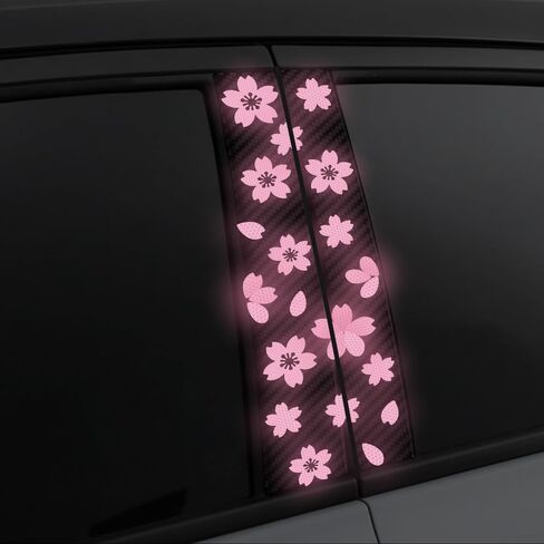 High Intensity Reflective Flower Car B-Pillar Sticker Self-Adhesive Cherry Blossom Center Pillar Decal Waterproof Vinyl Decal DIY Car Window Bumper Decor (Pink) in Saudi Arabia