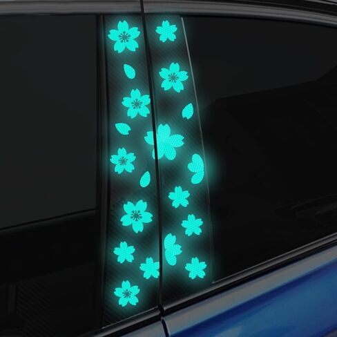 High Intensity Reflective Flower Car B-Pillar Sticker Self-Adhesive Cherry Blossom Center Pillar Decal Waterproof Vinyl Decal DIY Car Window Bumper Decor (Pink) in Saudi Arabia