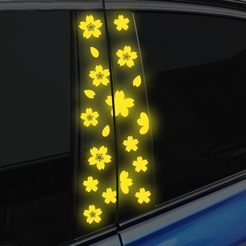 High Intensity Reflective Flower Car B-Pillar Sticker Self-Adhesive Cherry Blossom Center Pillar Decal Waterproof Vinyl Decal DIY Car Window Bumper Decor (Pink) in Saudi Arabia