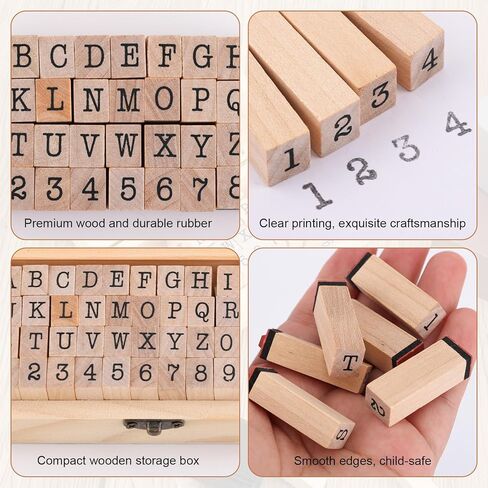36pcs Wooden Rubber Alphabet Stamps, Mini Cute Letter Stamps with Wooden Storage Box & Ink Pad, Alphabet Stamp Set for DIY Craft Scrapbooking Painting Card Making in Kuwait