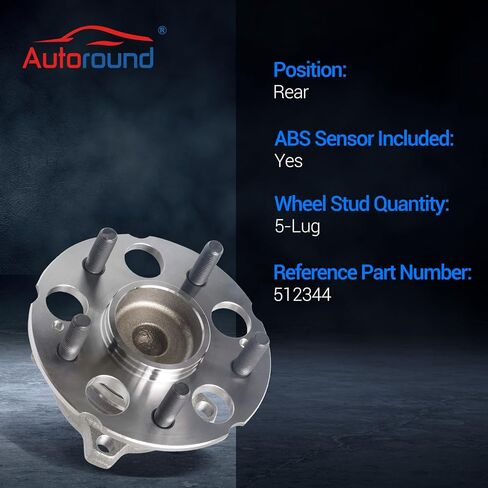 Autoround 512344 FWD Rear Wheel Bearing and Hub Assembly Compatible with Honda CR-V 2007-2011 Crosstour 2012-2015 Accord Crosstour 2010-2011, 5-Lug w/ABS, Set of 2 in Kuwait