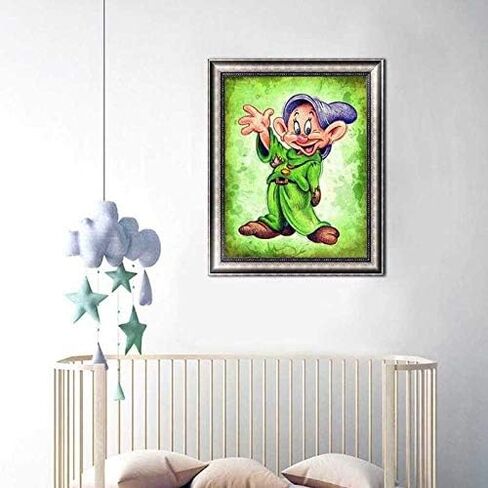 DIY 5D Diamond Art Kits for Adults, Dwarfs Dopey in Green Suit Full Drill Diamond Embroidery Kit Home Office Wall Art Decor Paint by Numbers 11.8x15.7 inches in Saudi Arabia