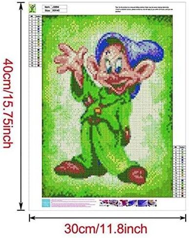 DIY 5D Diamond Art Kits for Adults, Dwarfs Dopey in Green Suit Full Drill Diamond Embroidery Kit Home Office Wall Art Decor Paint by Numbers 11.8x15.7 inches in Saudi Arabia