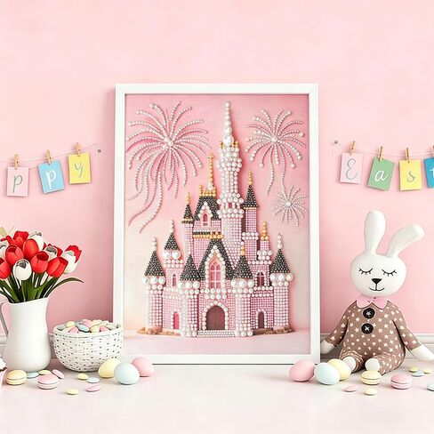 SuuTang 5D Diamond Art Pearl Painting Kits for Adults & Beginner 13.8x17.8 inch, Special Shape Pearl Diamond Art Kits Castle, DIY 3D Plastic Diamond Dots Gem Art Craft, Home Wall Decor Gift in Saudi Arabia