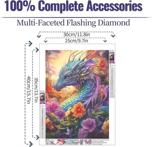 5D Diamond Art Painting, DIY Dragon Round Diamond Painting Kits for Adults Beginners, Crystal Rhinestones for Home Wall Decoration Gift,30x40cm/11.8×15.7in in Kuwait