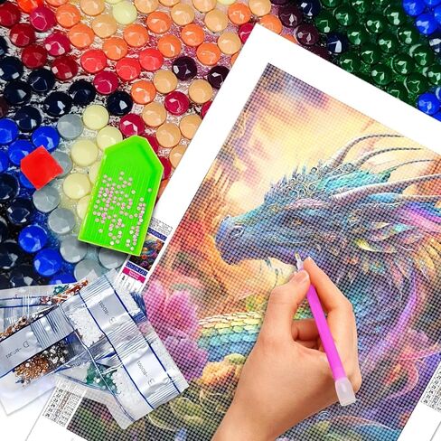5D Diamond Art Painting, DIY Dragon Round Diamond Painting Kits for Adults Beginners, Crystal Rhinestones for Home Wall Decoration Gift,30x40cm/11.8×15.7in in Kuwait