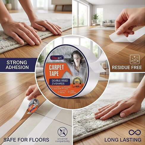 Double Sided Carpet Tape Heavy Duty for Area Rugs,Tile Hardwood Floors,Over Carpet,Rug Tape High Adhesive and Removable,Strong Sticky Tape,Residue Free,2 Inches x 10 Yards,White in Saudi Arabia