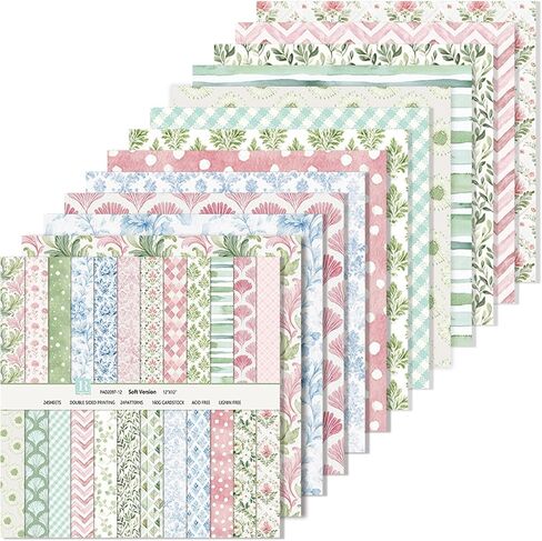 24 Sheets/24 Designs Scrapbook Paper Double Sided Boho Floral decorative craft Pattern Paper for DIY Cards, Junk Journaling, Scrapbooking Supplies and Photo Album Decor (Pink-2078, 12x12 Inch) in Kuwait