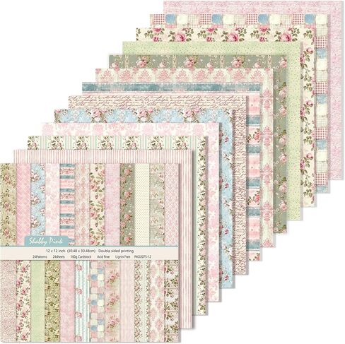 24 Sheets/24 Designs Scrapbook Paper Double Sided Boho Floral decorative craft Pattern Paper for DIY Cards, Junk Journaling, Scrapbooking Supplies and Photo Album Decor (Pink-2078, 12x12 Inch) in Kuwait