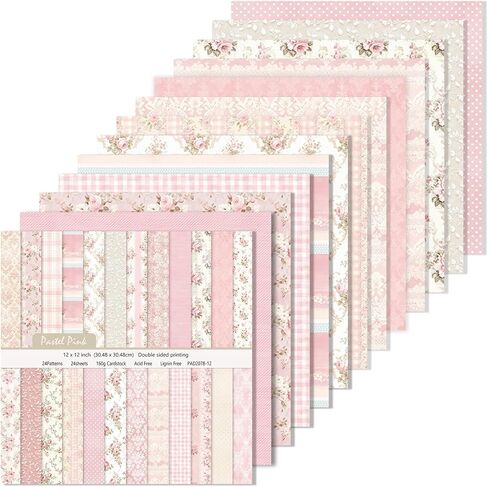 24 Sheets/24 Designs Scrapbook Paper Double Sided Boho Floral decorative craft Pattern Paper for DIY Cards, Junk Journaling, Scrapbooking Supplies and Photo Album Decor (Pink-2078, 12x12 Inch) in Kuwait