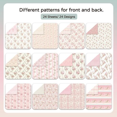 24 Sheets/24 Designs Scrapbook Paper Double Sided Boho Floral decorative craft Pattern Paper for DIY Cards, Junk Journaling, Scrapbooking Supplies and Photo Album Decor (Pink-2078, 12x12 Inch) in Kuwait
