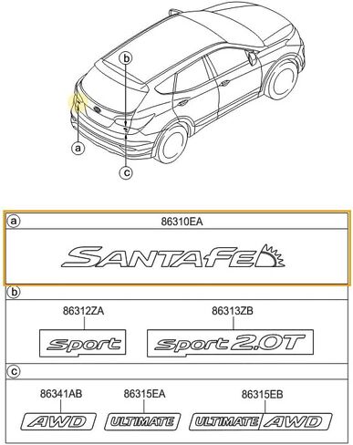 Generic اصلي OEM 863102W000 شعار حروف صندوق السيارة الخلفي 86310-2W000 لسيارة Hyundai Santa Fe 2013-2018، فضي in Kuwait