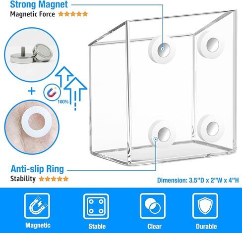 2 Pack Magnetic Marker Holder, Clear Acrylic Pen Pencil Storage Cup Organizer for Whiteboard, Refrigerator, Locker, or Any Iron-containing Metal Surfaces in Saudi Arabia
