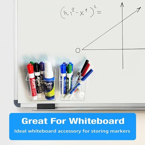 2 Pack Magnetic Marker Holder, Clear Acrylic Pen Pencil Storage Cup Organizer for Whiteboard, Refrigerator, Locker, or Any Iron-containing Metal Surfaces in Saudi Arabia
