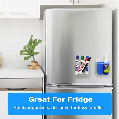 2 Pack Magnetic Marker Holder, Clear Acrylic Pen Pencil Storage Cup Organizer for Whiteboard, Refrigerator, Locker, or Any Iron-containing Metal Surfaces in Saudi Arabia