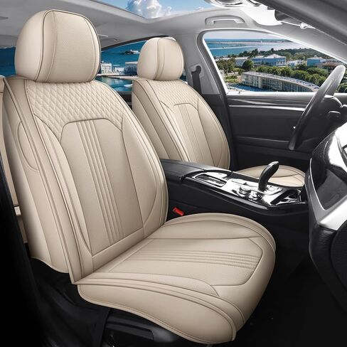 Car Seat Covers Fit for Honda Civic 1996-2026 Nappa Leather Full Coverage Fit Automotive Seat Covers with Breathable, Anti-Slip & Waterproof Protectors (Beige,Full Set) in Kuwait