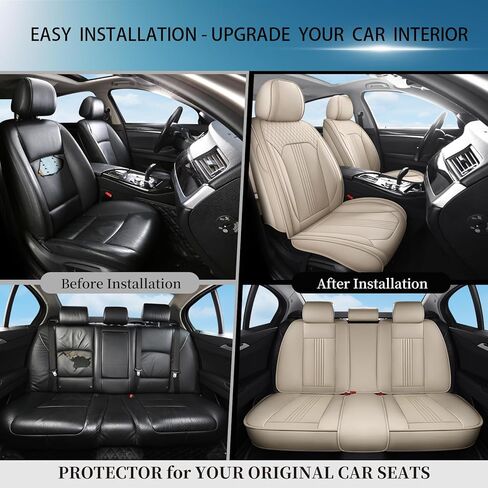 Car Seat Covers Fit for Honda Civic 1996-2026 Nappa Leather Full Coverage Fit Automotive Seat Covers with Breathable, Anti-Slip & Waterproof Protectors (Beige,Full Set) in Kuwait