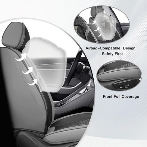 أغطية مقاعد السيارة الأمامية لسيارة KIA NIRO 2017-2026، غطاء مقعد السيارة من جلد نابا المقاوم للماء مع إسفنج الذاكرة، تغطية كاملة وحماية 360 درجة (مقعدان، رمادي وأسود) in Kuwait