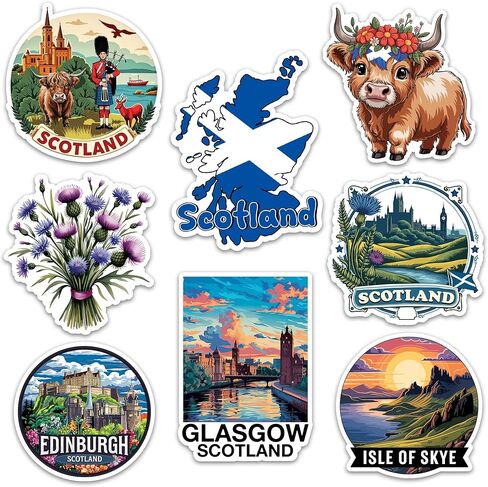 Scotland Sticker 8 Pcs (Large Size) Vinyl Stickers Laptop Waterproof Decal for Car Bumper Water Bottle Notebook Luggage Window Party Birthday Decorations - Size 4 Inches in Saudi Arabia