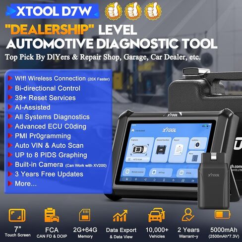 XTOOL D7W Wireless OBD2 Scanner Diagnostic Tool 2024 Upgraded Ver. of D7, Bidirectional Scan Tool, ECU Coding, 36+ Resets, CAN FD & DoIP, All System Scanner for Car with 3-Year Update in Saudi Arabia
