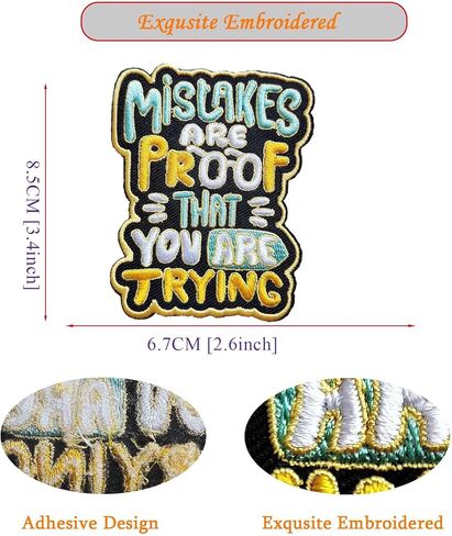 Mistakes are Proof You are Trying Motivational Embroidered Iron On Patch - Colorful Typography Design for DIY Backpack, Jacket, Notebook in Kuwait