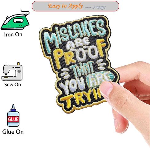 Mistakes are Proof You are Trying Motivational Embroidered Iron On Patch - Colorful Typography Design for DIY Backpack, Jacket, Notebook in Kuwait