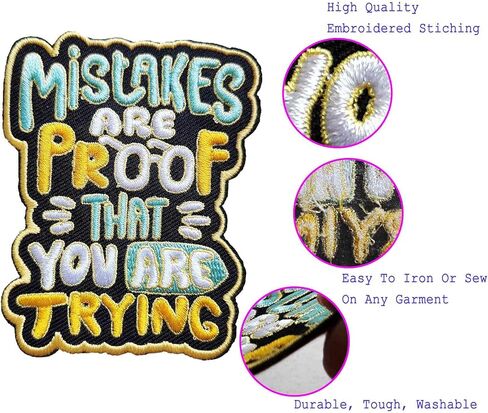 Mistakes are Proof You are Trying Motivational Embroidered Iron On Patch - Colorful Typography Design for DIY Backpack, Jacket, Notebook in Kuwait