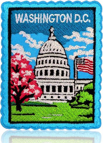Washington DC Travel Stamp Patch 3 Inch Vintage Postage Capitol USA City Souvenir Embroidered Patches Sew On Iron On for Backpack, Jacket, Hat, Jeans DIY Clothes Accessories Gift in Kuwait