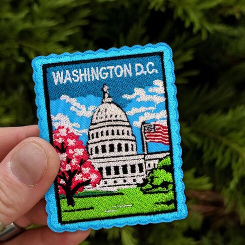 Washington DC Travel Stamp Patch 3 Inch Vintage Postage Capitol USA City Souvenir Embroidered Patches Sew On Iron On for Backpack, Jacket, Hat, Jeans DIY Clothes Accessories Gift in Kuwait