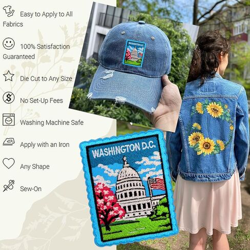 Washington DC Travel Stamp Patch 3 Inch Vintage Postage Capitol USA City Souvenir Embroidered Patches Sew On Iron On for Backpack, Jacket, Hat, Jeans DIY Clothes Accessories Gift in Kuwait