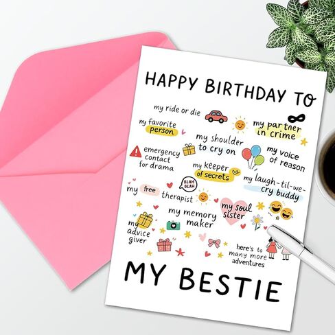 بطاقة عيد ميلاد Bestie، بطاقات عيد ميلاد مضحكة لأفضل صديق، هدية Bestie للمرأة أختها، بطاقة الصداقة in Kuwait