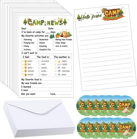 Camp Stationary for Boys - 36 Pcs Sleepaway Summer Greeting Cards with Envelopes Set for Girls Kids, Camping Sleep Away Letter Writing Kit Postcards Essentials Stationery Stuff Care Package in Saudi Arabia
