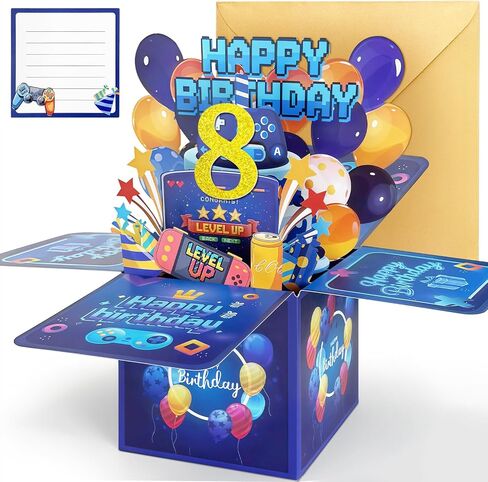 8th Birthday Card Boy, 8 Year Old Birthday Card for Grandson Son Brother Nephew, 3D Pop Up Video Gaming Birthday Greeting Cards, Happy Birthday Decoration Gifts with Notecard & Envelope in Saudi Arabia