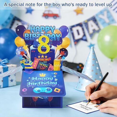 8th Birthday Card Boy, 8 Year Old Birthday Card for Grandson Son Brother Nephew, 3D Pop Up Video Gaming Birthday Greeting Cards, Happy Birthday Decoration Gifts with Notecard & Envelope in Saudi Arabia