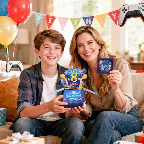 8th Birthday Card Boy, 8 Year Old Birthday Card for Grandson Son Brother Nephew, 3D Pop Up Video Gaming Birthday Greeting Cards, Happy Birthday Decoration Gifts with Notecard & Envelope in Saudi Arabia