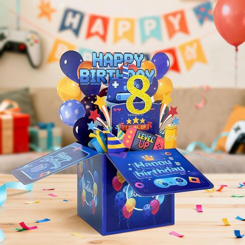 8th Birthday Card Boy, 8 Year Old Birthday Card for Grandson Son Brother Nephew, 3D Pop Up Video Gaming Birthday Greeting Cards, Happy Birthday Decoration Gifts with Notecard & Envelope in Saudi Arabia