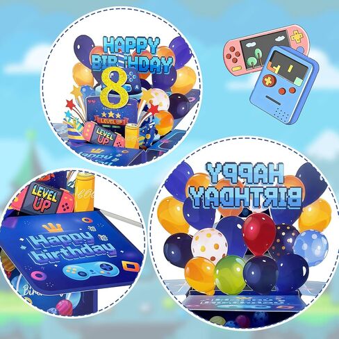 8th Birthday Card Boy, 8 Year Old Birthday Card for Grandson Son Brother Nephew, 3D Pop Up Video Gaming Birthday Greeting Cards, Happy Birthday Decoration Gifts with Notecard & Envelope in Saudi Arabia