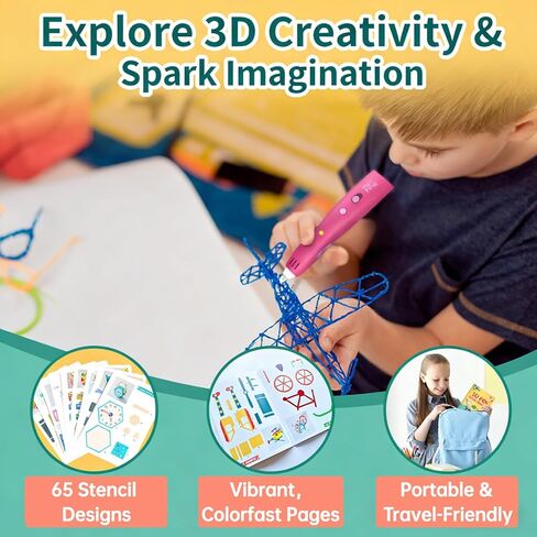 3D Pen Drawing Book with Silicone 3D Pen Mat, Reusable 65 Patterns Stencils for 3D Printing Pen, Colorful Graffiti Template, Ideal DIY Gift for Kids Adults in Saudi Arabia