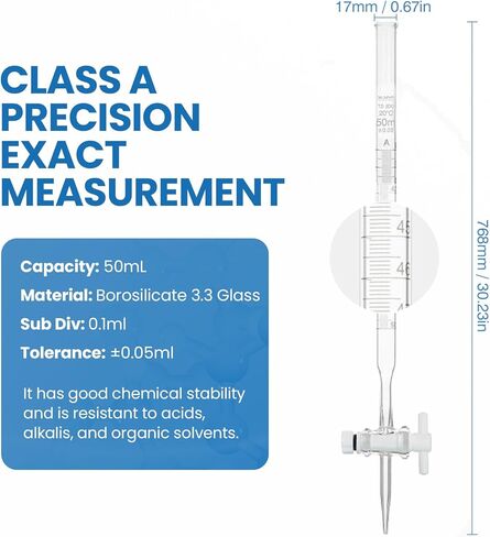 ALWSCI Class A Glass Burette 25ml with PTFE Stopcock, Borosilicate 3.3 Glass, 0.1ml White Graduations, Leak-Free & Grease-Free - for Laboratory Titration & Quantitative Analysis in Saudi Arabia