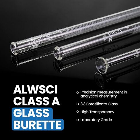 ALWSCI Class A Glass Burette 25ml with PTFE Stopcock, Borosilicate 3.3 Glass, 0.1ml White Graduations, Leak-Free & Grease-Free - for Laboratory Titration & Quantitative Analysis in Saudi Arabia