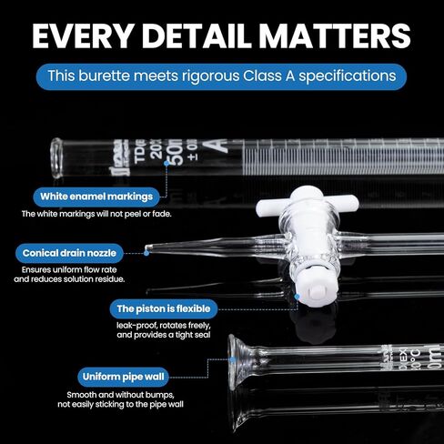 ALWSCI Class A Glass Burette 25ml with PTFE Stopcock, Borosilicate 3.3 Glass, 0.1ml White Graduations, Leak-Free & Grease-Free - for Laboratory Titration & Quantitative Analysis in Saudi Arabia