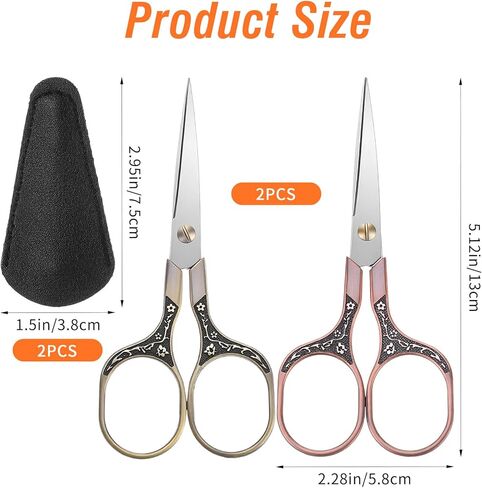 LXUEJIE 2 Pcs Embroidery Scissors, Small Sharp Scissors with Cover Stainless Craft Scissor Mini Vintage Scissor Metal Handle for Craft Cross Stitch Needlework Embroidery in Kuwait