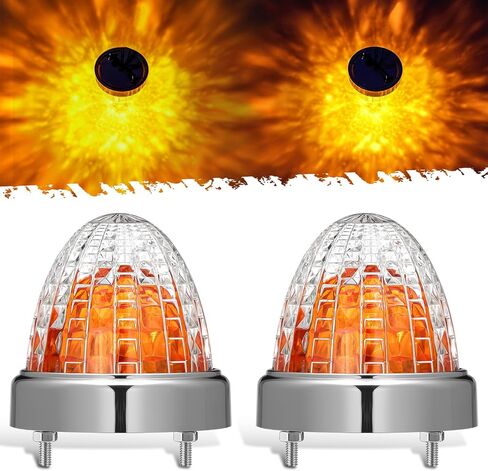 Partsam 2Pcs Glass Watermelon Lights Dual Lens Amber LED Side Marker Turn Signal Lights Chrome Bezel, Outter Trapezoid Innner Diamond-Shaped for Peterbilt Freightliner Trucks Trailers RVs, 10-30V in Kuwait