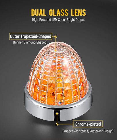 Partsam 2Pcs Glass Watermelon Lights Dual Lens Amber LED Side Marker Turn Signal Lights Chrome Bezel, Outter Trapezoid Innner Diamond-Shaped for Peterbilt Freightliner Trucks Trailers RVs, 10-30V in Kuwait