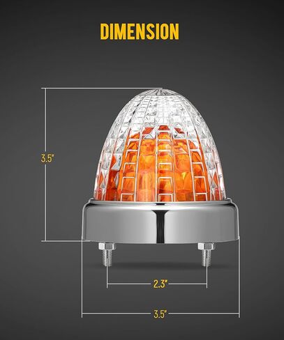 Partsam 2Pcs Glass Watermelon Lights Dual Lens Amber LED Side Marker Turn Signal Lights Chrome Bezel, Outter Trapezoid Innner Diamond-Shaped for Peterbilt Freightliner Trucks Trailers RVs, 10-30V in Kuwait