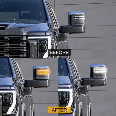 ROCCS LED كهرماني متسلسل LED أضواء مرآة جانبية لـ 2020-2026 Chevy Silverado/GMC Sierra 2500HD 3500HD، إشارة دوران مرآة السحب مع ضوء أبيض لوقوف السيارات، عدسة مدخنة in Kuwait