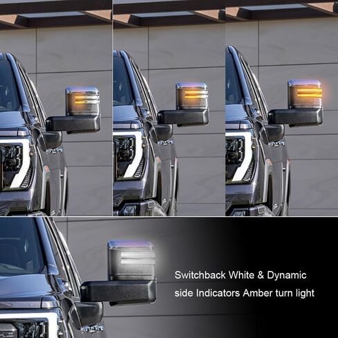 ROCCS LED كهرماني متسلسل LED أضواء مرآة جانبية لـ 2020-2026 Chevy Silverado/GMC Sierra 2500HD 3500HD، إشارة دوران مرآة السحب مع ضوء أبيض لوقوف السيارات، عدسة مدخنة in Kuwait